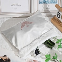 Sac à cordon en satin blanc avec logo personnalisé imprimé, ornements pour couvre-chef, sac cadeau de luxe, extension de cheveux, perruque, sac en satin de soie