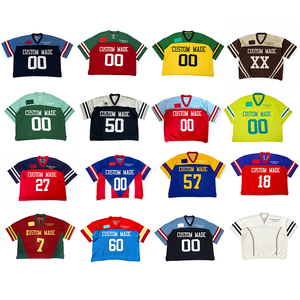 Tùy Chỉnh Nặng Bông V Cổ <span class=keywords><strong>Drop</strong></span> Shoulder Áo Phông Dài Tay Áo Áo Thun Đan Thể Thao Bóng Đá Jersey Áo Len T-Shirt Người Đàn Ông Đan Jersey - Product Image 2