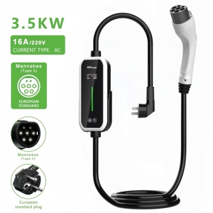 Cargador Portátil para Vehículos Eléctricos de Grado Automotriz, 3.5KW 16A Tipo 2, Ignífugo UL94-V0, con Pantalla Inteligente, Estación de Carga para Autos Eléctricos EVSE - Product Image 1
