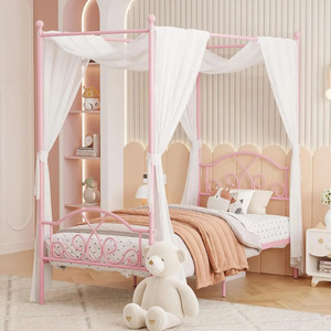 <span class=keywords><strong>Lit</strong></span> en <span class=keywords><strong>fer</strong></span> forgé rose de style princesse nordique avec grand baldaquin, <span class=keywords><strong>lit</strong></span> à baldaquin multifonctionnel en métal pour filles, simple/double - Product Image 4