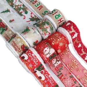 ริบบิ้นขอบรูปต้นคริสต์มาสยาว6ซม. 300หลาลายกวางและต้นคริสต์มาสเลียนแบบผ้าลินินเหมือนเคราสีแดง - Product Image 2