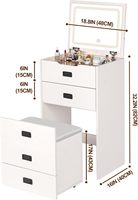 Petite coiffeuse moderne intégrée 3 en 1 en bois avec miroir rabattable éclairé, plateau en verre et rangement caché