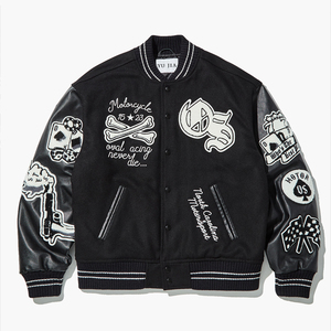 MOQ 10 pezzi, Giacca Bomber Varsity Baseball Streetwear in Pelle PU Personalizzata con Ricamo Patchwork, Taglie Forti, Invernale, Vintage - Product Image 1