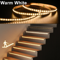 Bande lumineuse LED COB pour escalier avec capteur de mouvement PIR noir, contrôleur d'éclairage d'escalier, plug and play pour escalier de 0,5 m, 1 m, 16 marches