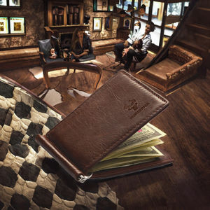 Porte-cartes de crédit en cuir véritable, style anglais, fin et élégant, avec pince et design à double pliage - Product Image 3