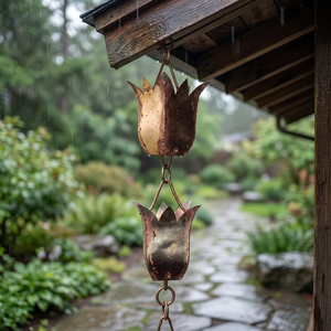 Chaîne de pluie en cuivre en forme de fleur, décoration de jardin extérieure, style simple - Product Image 1