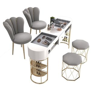 Ensemble table et chaise de manucure style INS avec plateau en verre — Poste de manucure simple/double pour salons de manucure, spas de beauté et studios à domicile - Product Image 2