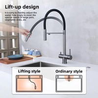 Robinet de cuisine en acier inoxydable doré brossé, minimaliste, à montage sur plan, mitigeur monotrou, avec cartouche céramique, eau chaude et froide