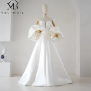 Mily Bridal QD06255 Sweetheart Neck Lace Up Back Simple Latest Wholesale Wedding Dress Bridal Gown with Shawl