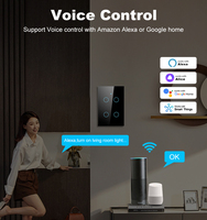 Interrupteurs muraux tactiles intelligents WiFi US AU sans neutre 240V avec panneau en verre trempé, 1 à 4 gangs, contrôle à distance via application pour maison connectée