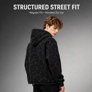 Sweat à capuche épais imprimé DTG, style streetwear, avec fermeture éclair, motif léopard vieilli, effet délavé vintage, logo gothique, pour homme, vente en <span class=keywords><strong>gros</strong></span>, <span class=keywords><strong>lot</strong></span> en vrac - Product Image 2