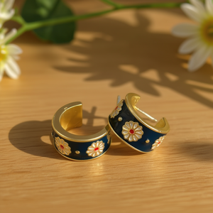 Orecchini a Cerchio E2809 in Oro Bianco con Design Floreale, Stile Vintage, Gioielli in Lega Placcata Oro per Donna - Product Image 2