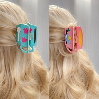 Pince à cheveux Yuxi personnalisable en acétate, motif dessin animé rose en forme de tasse à thé, design créatif, pince requin, nouvelle pince à cheveux mignonne et girly en forme de cœur