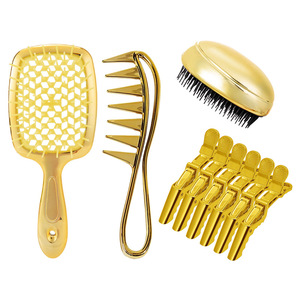 Gold Plated Hollowed Out Hair Comb For Smooth Volumize Styling Home Use Durable Plastic Design - Product Image 2