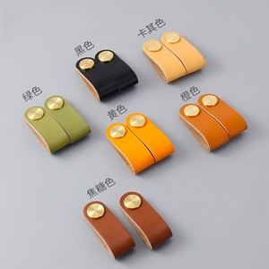 Genuine Leather Cabinet Pulls with Solid Brass Buttons Soft Anti-collision Drawer Handles for Wardrobe TV Cabinet Sideboard - Product Image 3