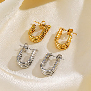 <span class=keywords><strong>Pendientes</strong></span> minimalistas de <span class=keywords><strong>triple</strong></span> <span class=keywords><strong>aro</strong></span> de acero inoxidable, <span class=keywords><strong>pendientes</strong></span> de tuerca en forma de U chapados en <span class=keywords><strong>oro</strong></span> de 18K, regalo de joyería para mujer - Product Image 4