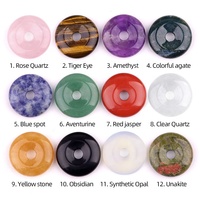 Vente en gros de pendentifs en cristal de jade de haute qualité de 1,18 pouce, en forme de beigne, en améthyste, en quartz, bouton de paix, collier, bracelet, fabrication de bijoux