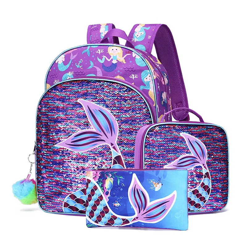 Girls School Backpacks for Kids School Bag Mermaid Backpack Set for Girls Bag with Lunch Tote Bag Water Resistant