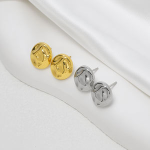 Pendientes de Aro de Acero Inoxidable Chapados en Oro de 18K - Forma Irregular Cóncava-Convexa - Accesorios de Moda para Mujer para Fiestas - Product Image 2