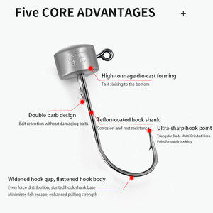 Cabeza de Jig de Pesca de Agua Salada de Gran Resistencia con Anzuelo para Pesca de Lubina, Señuelo Flotante de Camarón, Cebo Artificial Negro - Product Image 4