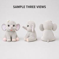 Peluche personnalisée Éléphant aux grandes oreilles, éléphant assis gris clair avec des oreilles roses, fabriqué à partir de photos