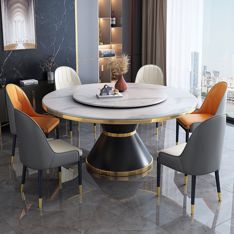 [Placa de Piedra Sinterizada de 12mm] Mesa de Comedor de 1.2m con Plato Giratorio de 0.8m