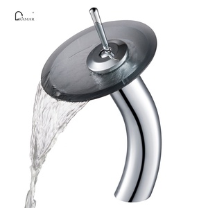 Personalizable cascada <span class=keywords><strong>Cuenca</strong></span> del grifo del baño con vidrio transparente <span class=keywords><strong>disco</strong></span> en cromo - Product Image 1