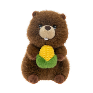 Peluche Marmottone Gluttonoso con Mais e Mela, Animale in Peluche Corto, Simpatico Regalo di Compleanno per Bambini - Product Image 1