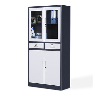 Tủ Kim Loại Màu Trắng Hiện Đại <span class=keywords><strong>2</strong></span> Cửa Kính Xoay/<span class=keywords><strong>2</strong></span> Ngăn Kéo Lưu Trữ Hồ Sơ Tủ Với Tay Cầm Bằng Nhựa Màu Đen - Product Image 5