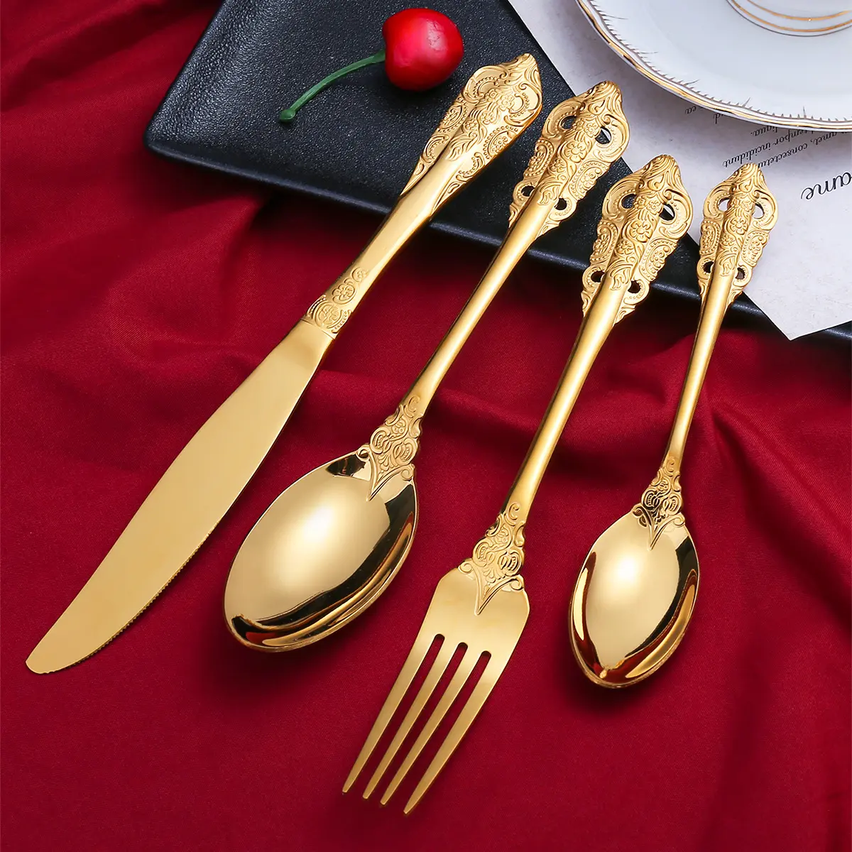 Stainless steel cutlery knife fork spoon set gold cutlery set for wedding decorations