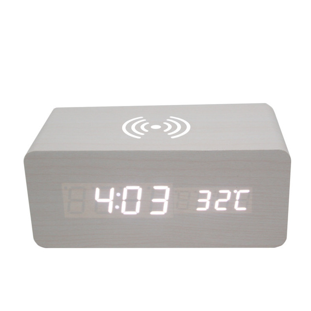 Smart Table Clocks Wireless Charging Voice Control LED Alarm Clock Wood Multi-function Mute Electronic Table Clock