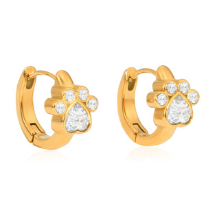 Cat Paw Huggie Earrings Gold Tone Zircon <b>Crystal</b> <b>Animal</b> Shape Everyday Wear Stainless Steel Jewelry - Product Image 5