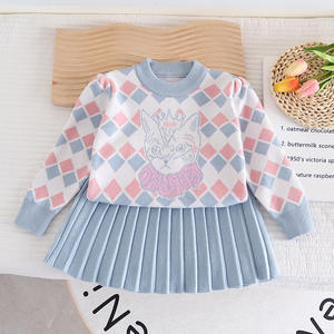 Tête de tigre mignon tricoté deux pièces Cardigan <span class=keywords><strong>pull</strong></span> <span class=keywords><strong>jupe</strong></span> pour filles et enfants vêtements d'hiver décontractés - Product Image 6