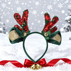 Serre-tête de Noël en forme de bois de cerf avec clochettes et sequins rouges pour fêtes et accessoires <span class=keywords><strong>photo</strong></span> - Product Image 2