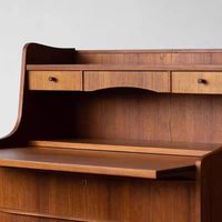 Bureau de secrétaire vintage avec commode, armoires de rangement pour livres et miroir, bureau d'écriture en bois pour chambre à coucher, commode pour la maison