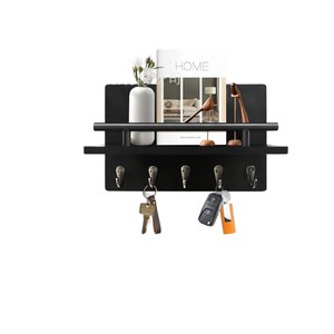 Wall <b>Shelf</b> With <b>Hooks</b> Key Rack Storage Holder Rectangle Wall Mounted Multipurpose Entryway Living Room Organizer - Product Image 1