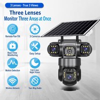 Caméra de sécurité solaire 4G à 3 objectifs, panoramique 360°, CCTV, mise au point automatique, monture C, vision nocturne couleur, alertes de mouvement, audio bidirectionnel, V380