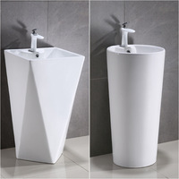 Lavabo sur pied autoportant en céramique blanche Lavabo de salle de bain sur pied haut moderne Lavabo de salle de bain sur pied
