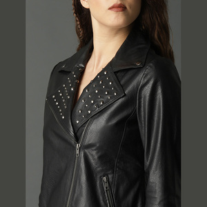 De las mujeres de cuero negro <span class=keywords><strong>chaqueta</strong></span> guapo con remache de cremallera <span class=keywords><strong>chaqueta</strong></span> de cuero de moda de mujer Chaquetas - Product Image 2