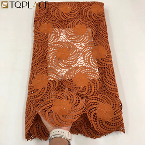 Encaje Africano con Piedras, Soluble en Agua, Color Blanco, Bordado, Encaje <span class=keywords><strong>Guipur</strong></span> Nigeriano para Vestido de Novia - Product Image 5