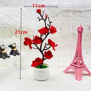 Plantes artificielles en pot de fleurs de prunier Qi Xing, 21 cm, fleurs en soie rouge, rose, blanc, décorations pour mariage et maison - Product Image 2