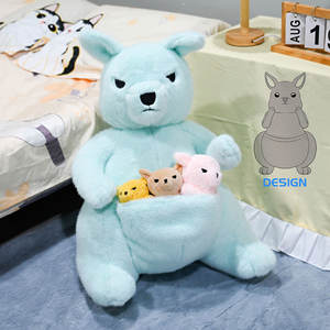 Canguro personalizado de felpa azul para bebé, con bolsa interior para bebés, juego de animales de peluche suaves para niña y niño - Product Image 1