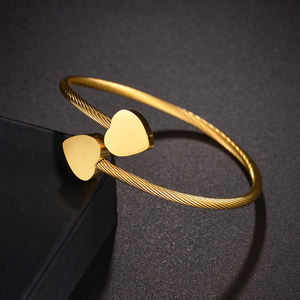 Nouveau <span class=keywords><strong>Bracelet</strong></span> Charms Confortable et Réglable en <span class=keywords><strong>Fil</strong></span> d'Acier Inoxydable Double Cœur Personnalisé DIY avec Lettre et Nom - Product Image 6