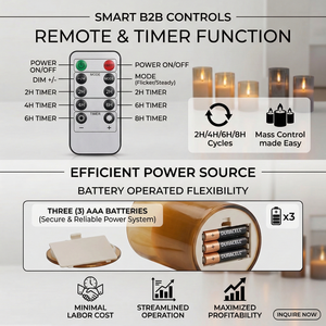 Bougies LED à piles en gros avec flamme mobile, bougies pilier en cire LED dans un verre avec télécommande - Product Image 6
