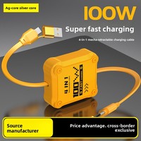 Câble de données rétractable 4-en-1 100W à charge ultra-rapide avec connecteurs USB-A/Micro USB/Type-C