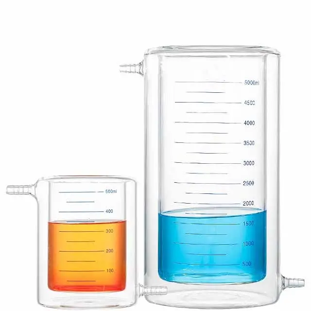 Lab Double layer jacket glass beaker with graduation mark high-temperature resistant photocatalytic enzyme reactor