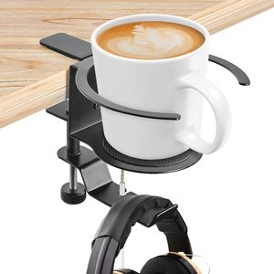 Wholesale 2 in 1 Adjustable <b>Long</b> Arm <b>Desk</b> Table Cup & Drink Holder Headset Hook Phone Stand for Office Home Gaming Headphone - Product Image 1
