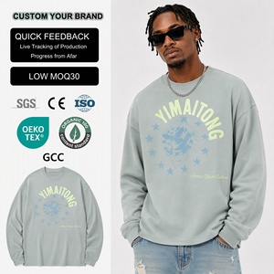 Custom Oversized Long Sleeve Crewneck T Shirt <b>Men</b> Street Style Letter Print Graphic <b>Top</b> - Product Image 1