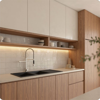 Armoires de cuisine modulaires personnalisées CBMmart avec plan de travail en résine et robinet mural, 1 ensemble
