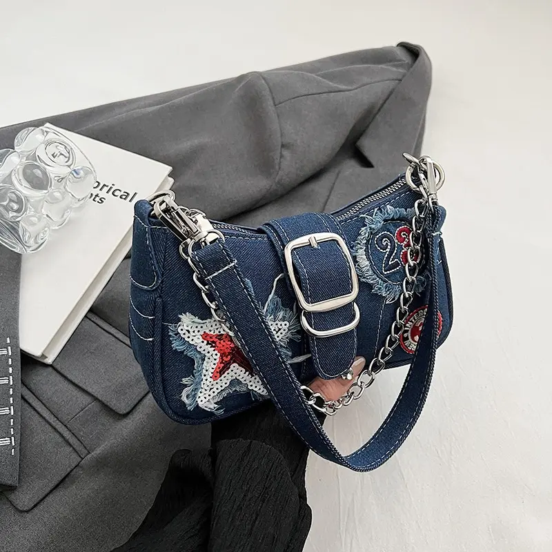แฟชั่นStarรูปแบบDenimกระเป๋า2024กระเป๋าถือสุภาพสตรีCross Body Chainไหล่ผ้าDenimกระเป๋าและกระเป๋าถือผู้หญิง